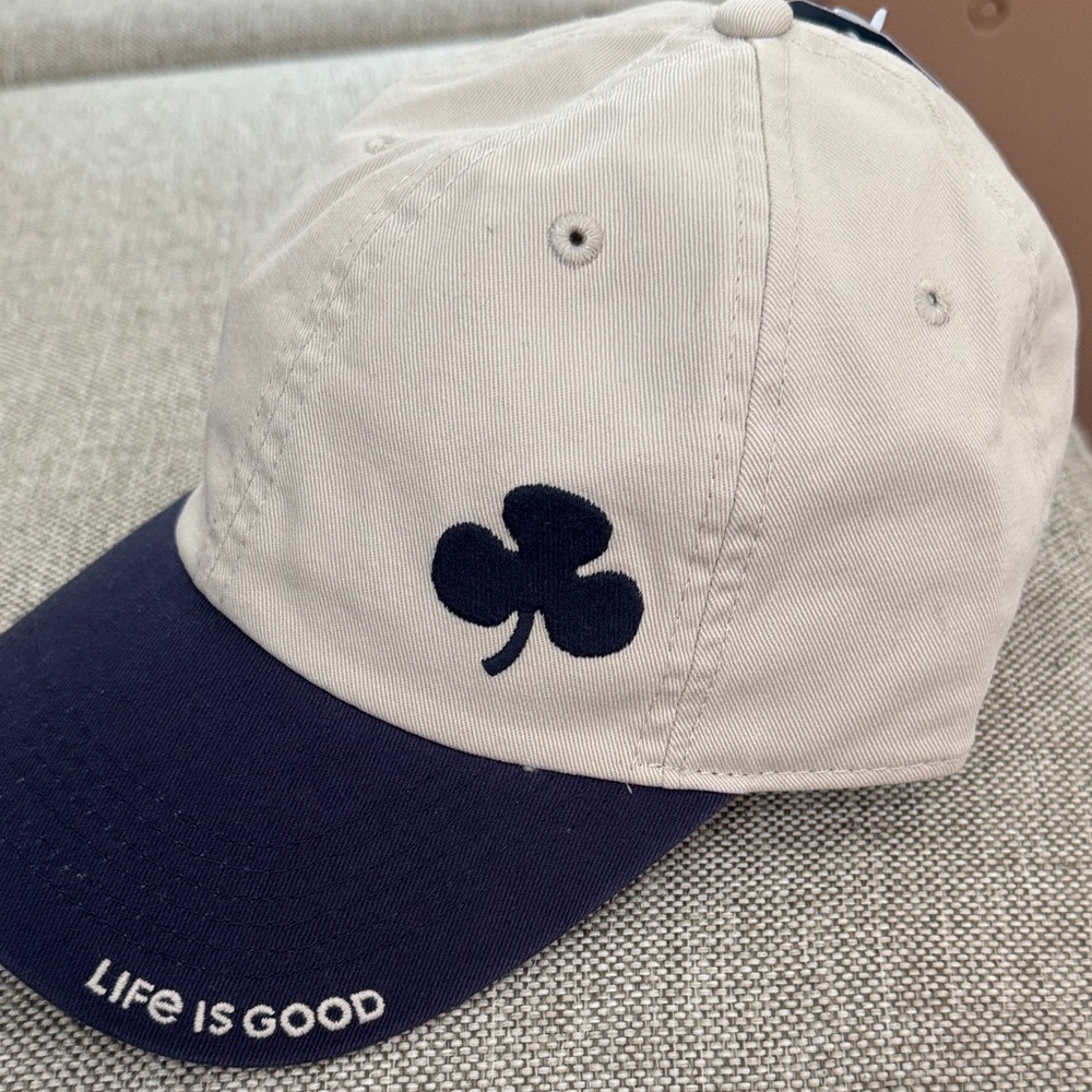 Life Is Good Cream and Navy Hat with Clover